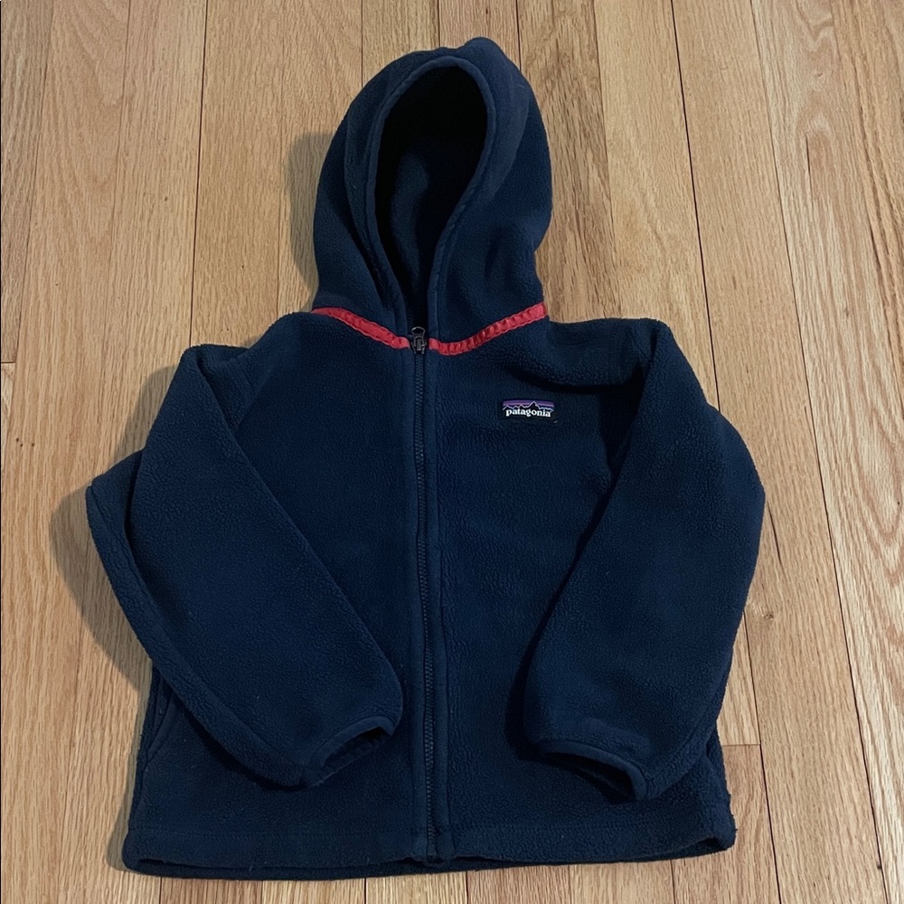 Patagonia Navy Fleece Hoodie with Red Accent